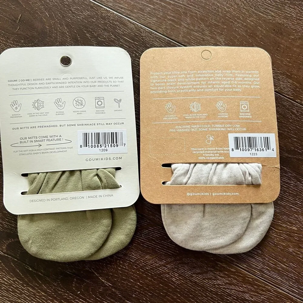 NWT Goumi Kids Baby Mitts Set Artichoke & Storm Gray SZ 3-6mo Green Grey Bamboo